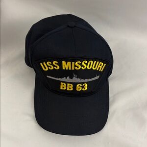 USS Missouri BB 63 SnapBack Hat - Made in USA Cap Navy Blue W/Insert